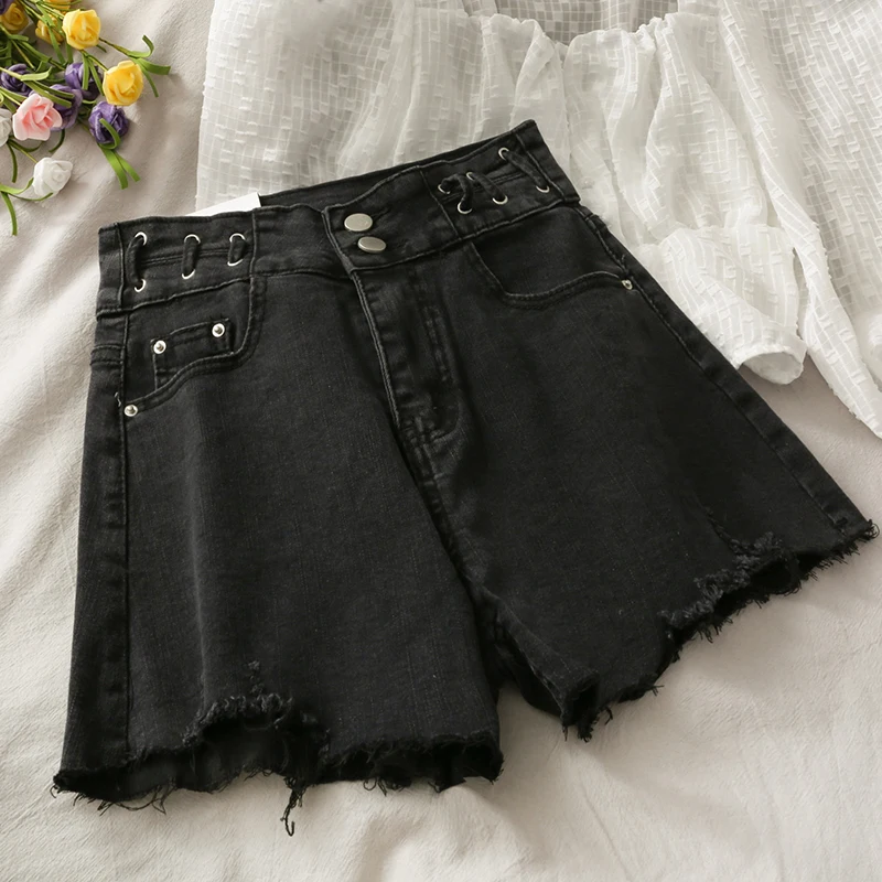 

Женские джинсовые шорты в Корейском стиле, Универсальные джинсовые брюки с широкими штанинами, с завышенной талией, уличная одежда в стиле ...