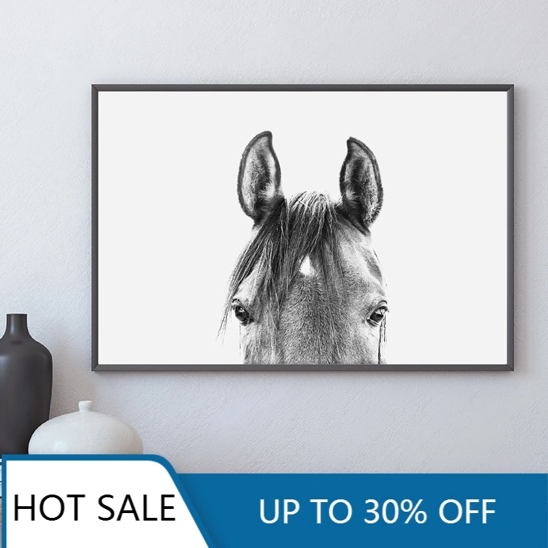 Черно белая Настенная картина Peekaboo с изображением лошади плакаты современные