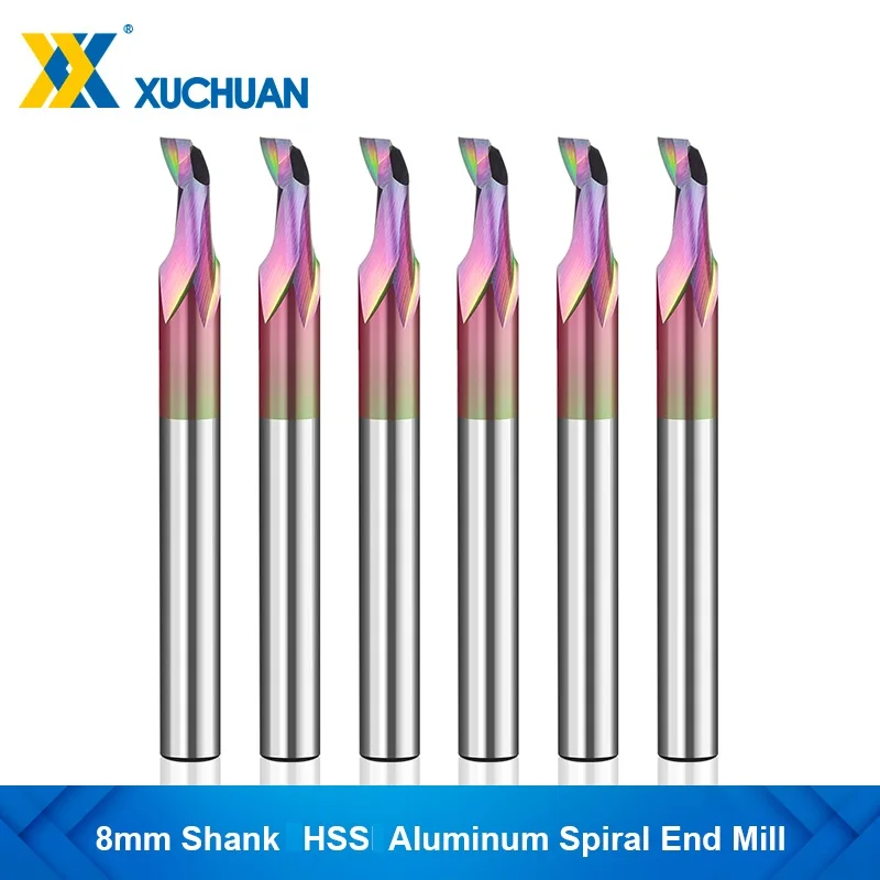 

HSS Aluminum Spiral End Mill 8mm Shank ULTRA Surface Milling Cutter for Aluminum Alloy Cutting 1 Flute CNC Milling Tools