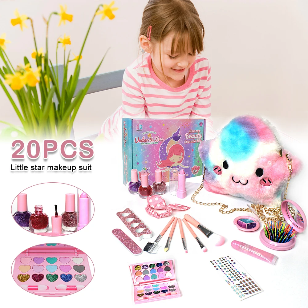 

Набор для макияжа для маленьких девочек, 20 шт., моющаяся косметика, игрушки для макияжа, детский набор для макияжа, игрушки, красивая мини-кос...