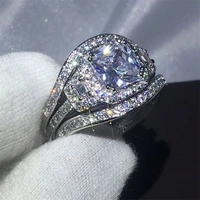 3 pcsset sparkling cubic zircon wedding engagement ladies ring inlaid rhinestone crystal for women party jewelry size 5 12