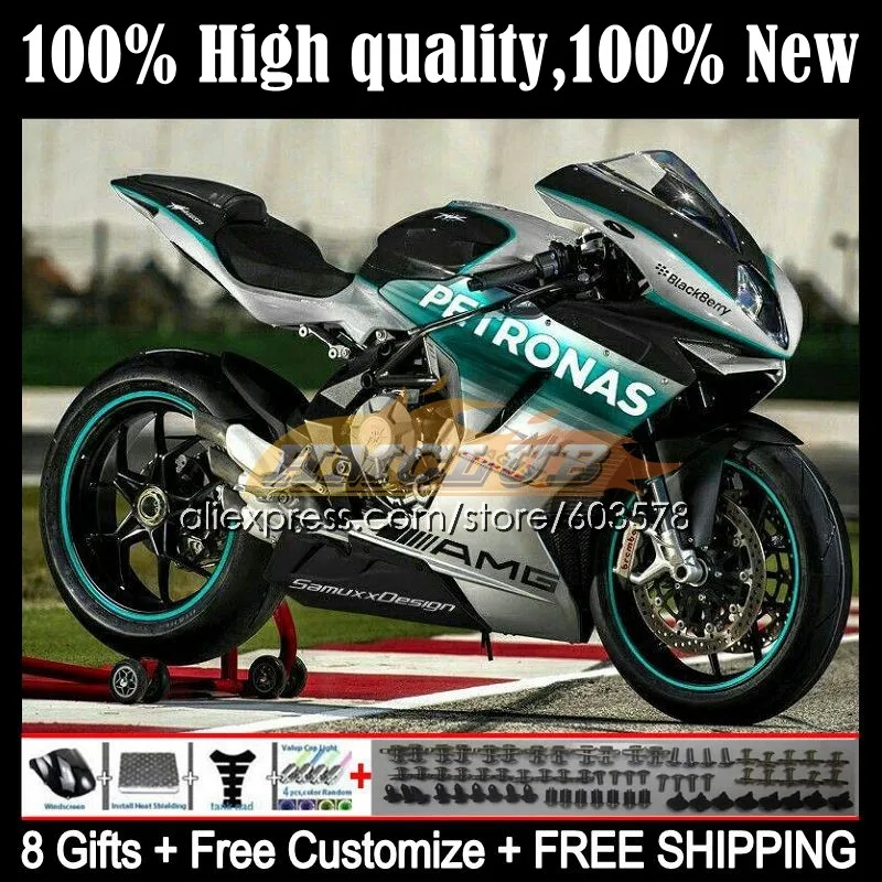 

Body For MV Agusta F4 R312 750S 1000 R 750 1000CC Kit 51CL.0 1000R 312 1078 1+1 2005 2006 MA MV F4 05 06 Fairings Green Silvery