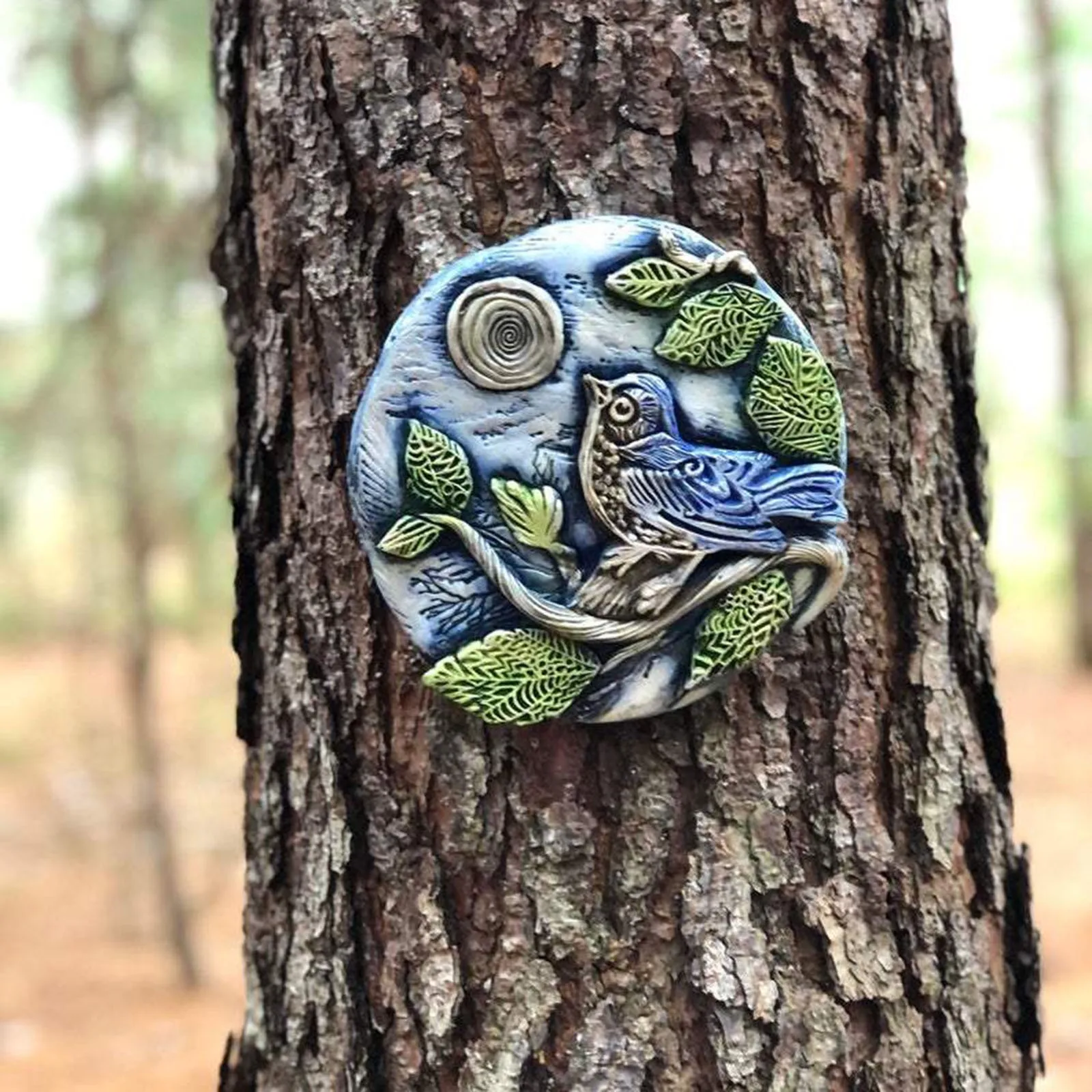 Художественная садовая скульптура с цветами и птицами синие птицы натуральная