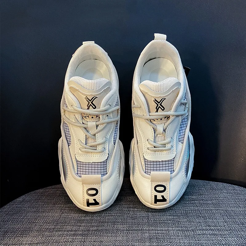 

Casual Shoes Woman Autumn 2020 Students Chunky Sneakers Thick Sole Platform Mesh Dad Shoes Lace Up Women Shoes Flats Plus Size
