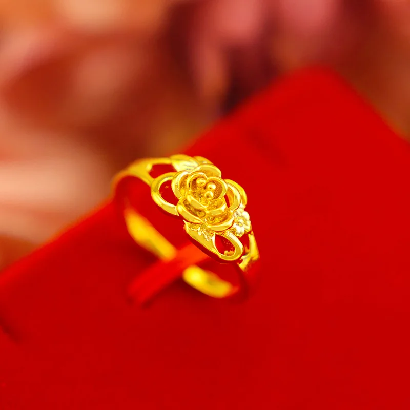 

Korean Sand Gold Color Women's Ring for Wedding Anniversary Gifts Exquisite Little Flower Ring Fine Jewelry Female No Fade