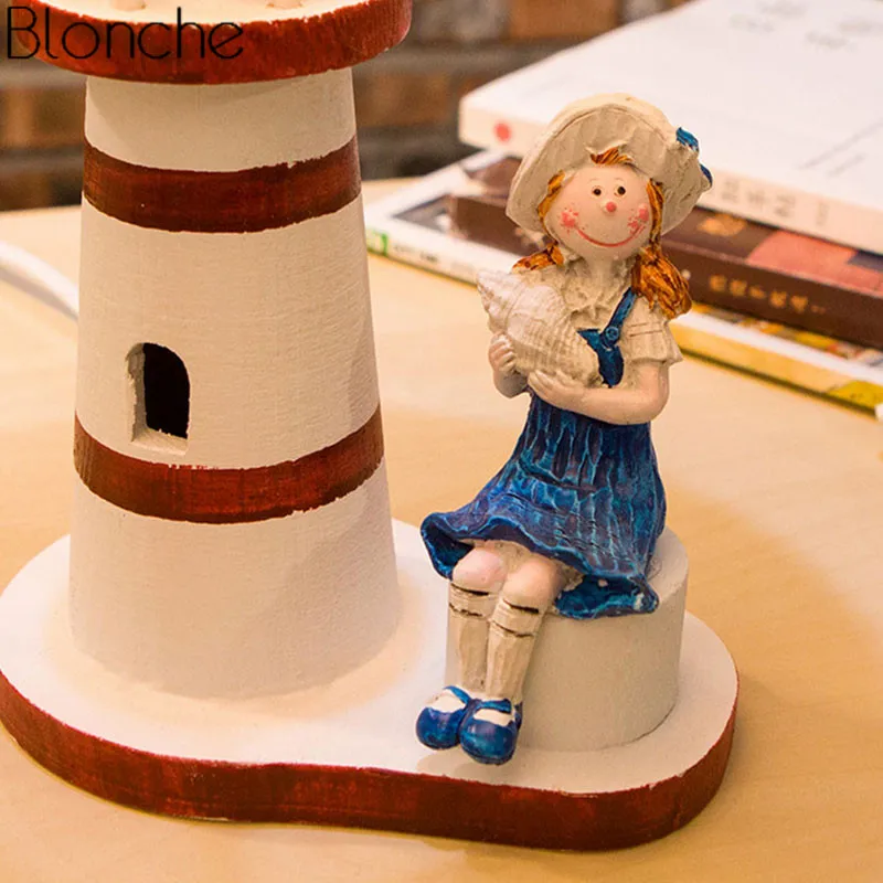 Mediterranean Style Table Lamp Lighthouse Desk Children Boys and Girls Bedside Study Reading Home Decoration | Освещение