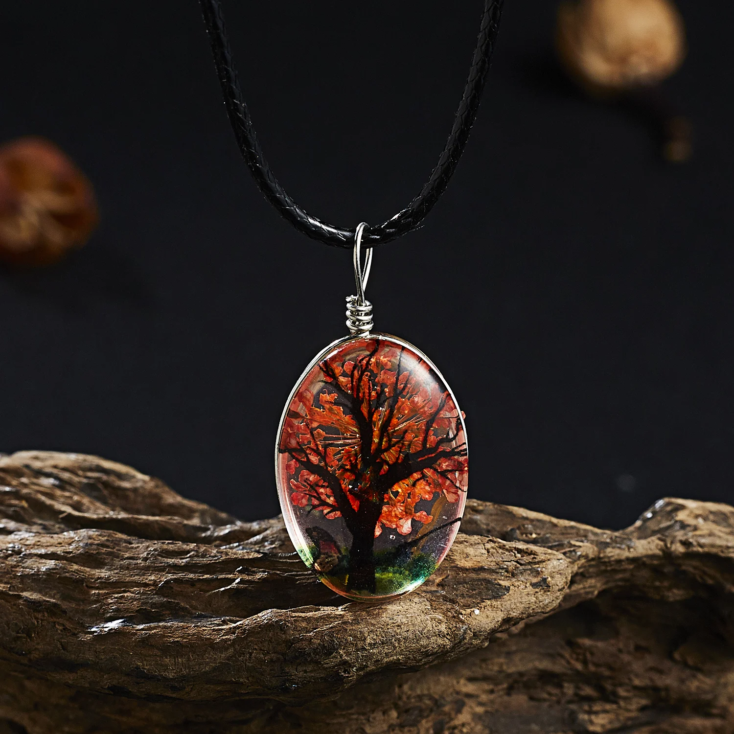 Belleper сушеные дерево цветы пейзаж образец стекла Модный кулон в виде натуральный