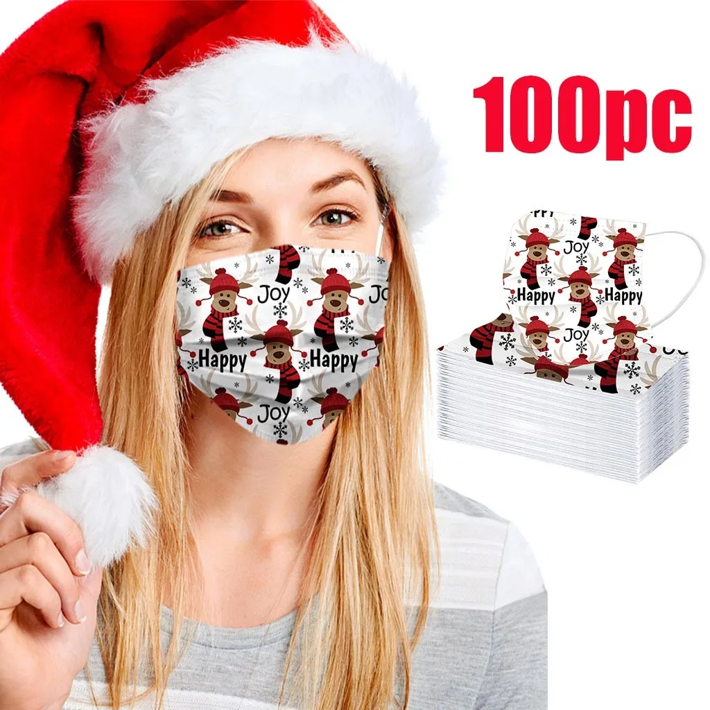 Унисекс с принтом Рождественский мягкий маски для взрослых 3 Слои дышащая маска