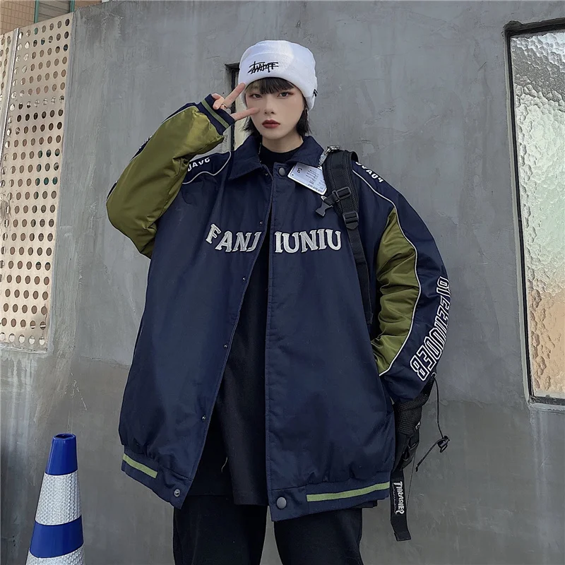 Man Women Winter Ins Harajuku Couple Work Parkas Clothes Couples Cotton Jacket Loose Thickened Baseball Jacket Cotton Coat