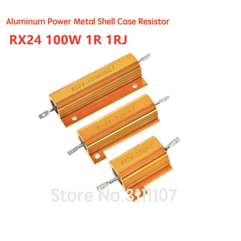 

RX24 100W 1R 1RJ 100 Watt Metal Shell Aluminium Gold Resistor High Power Heatsink Resistance Golden Heat Sink Resistor 1 ohm