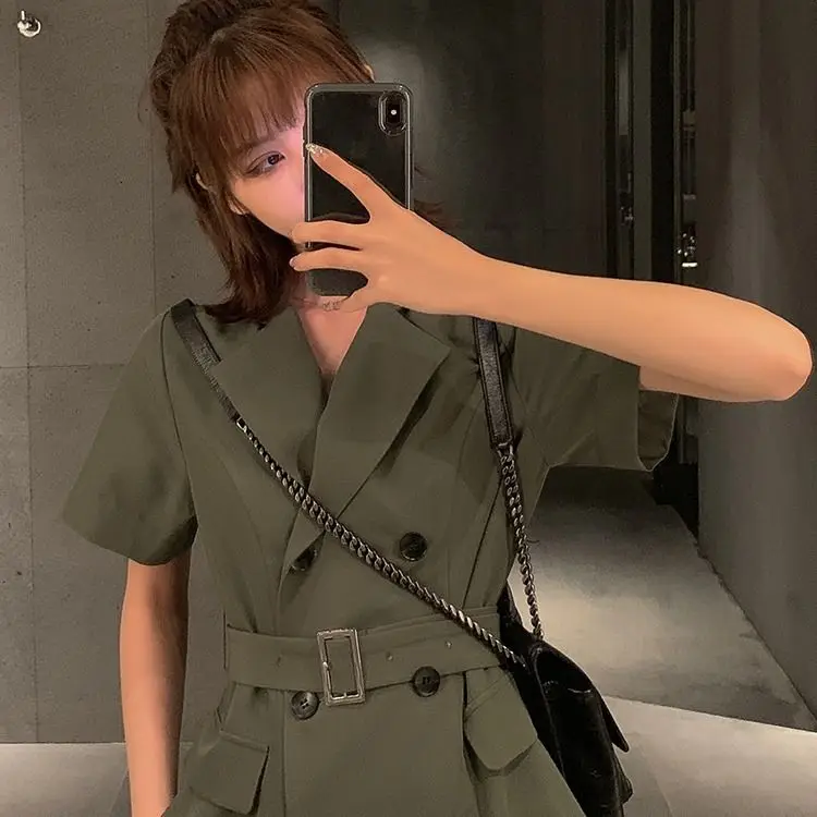 Женское винтажное короткое платье JuneLove свободное повседневное двубортное с