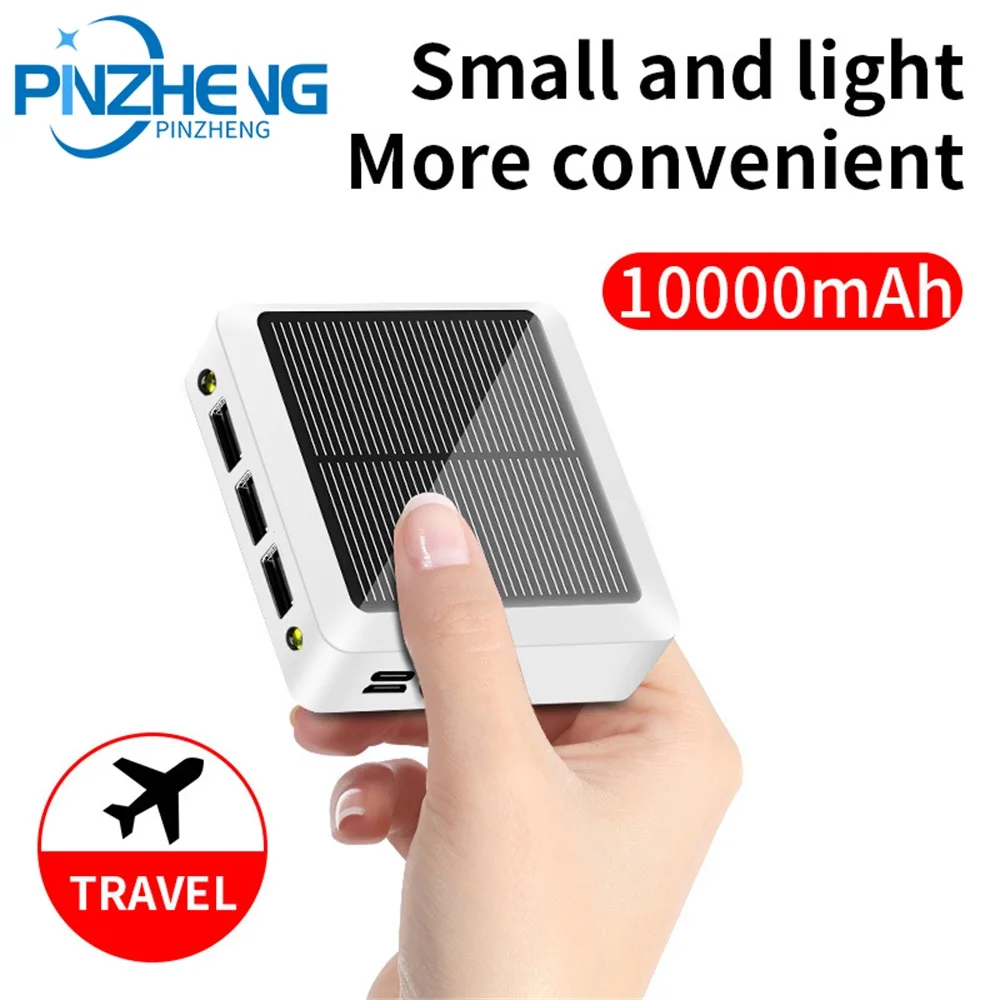 

Pinzheng Solar Power Bank 10000 mAh Double LED 3USB Power Bank Type-c 2.1A For Fast Charge Universal Electricity Carry charger