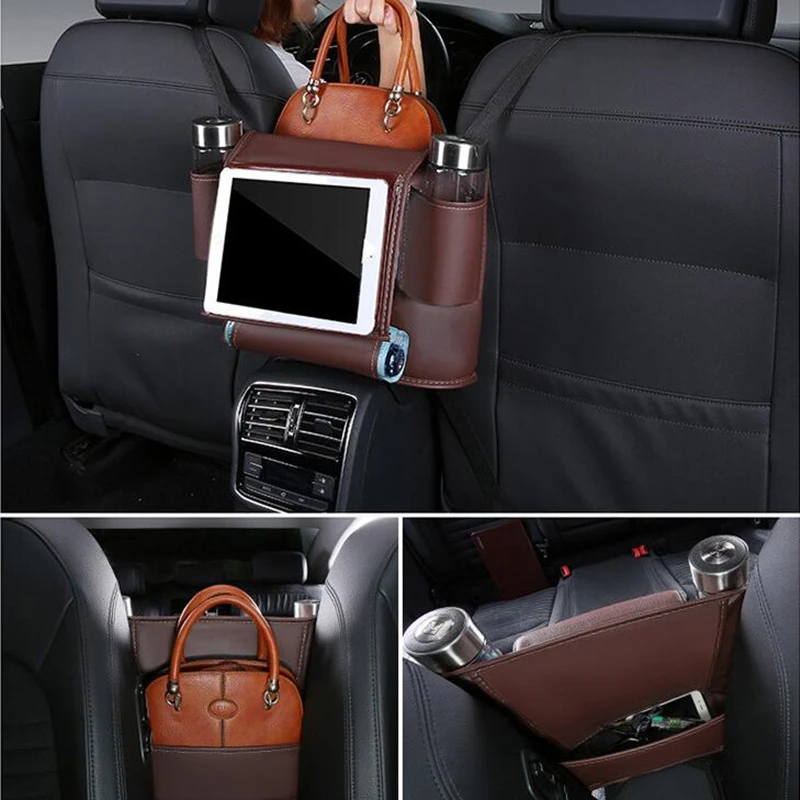 

High Quality PU Leather Car Back Seat Organizer High Capacity Waterproof Storage Bags For Car Auto Interior Accessories