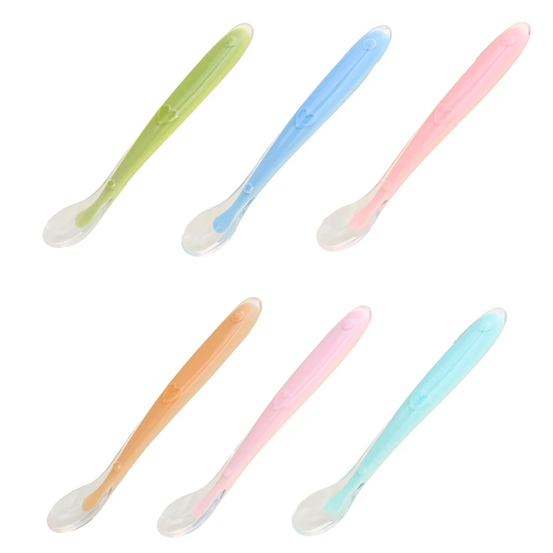 Baby Soft Silicone Spoon Food Grade Baby Feeding Spoons Safety Tableware Infant Learning Spoons for 4M-3Y Baby