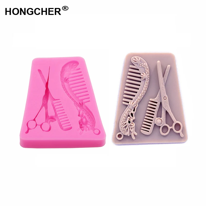 

New Scissors comb fudge cake silicone mould DIY handmade chocolate pendant mud molds Kitchen baking cooking gadgets cake mold