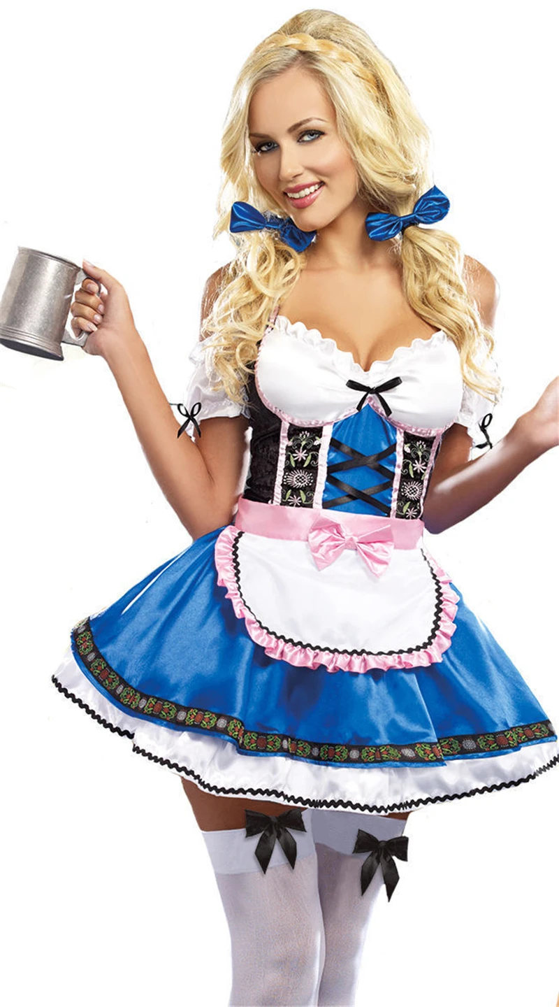 

Cosplay Halloween Apparel Oktoberfest Maid Outfit Maid Uniform Beer Pack Dress Costumes Festival Adult COS Clothing Suit Party