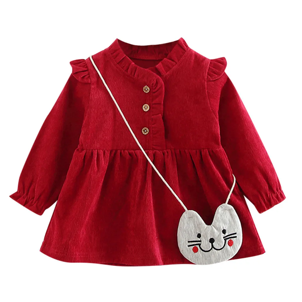 Детское однотонное платье принцессы с длинными рукавами и оборками для