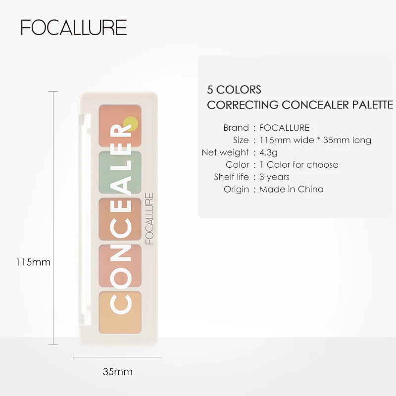 

FOCALLURE corrector de alta cobertura, resistente al agua, Longstay, ligero, 5 colores, placa correctora, maquillaje