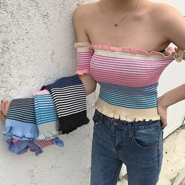 Pinkoz тонкий милый вязаный Топ клетчатый розовый летний короткий топ с рюшами и