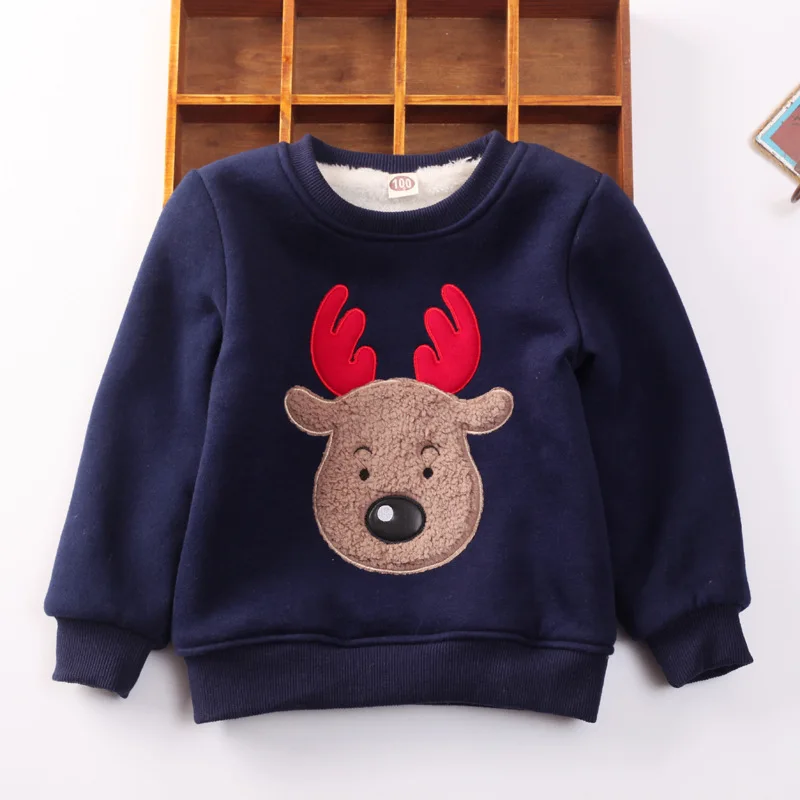 Children's Clothing Boys Girls Padded Jacket Sweater Fashion Cartoon Christmas Plus Velvet Pullover Cotton Top Tide | Мать и ребенок
