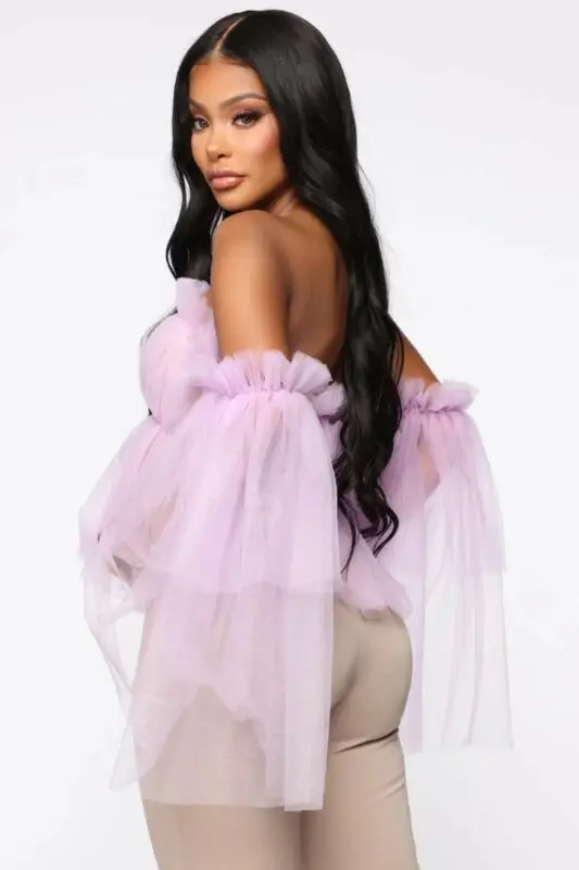 Sexy Women Off Shoulder Slash Neck Ruffle Tops Blouse Ladies Fashion Double Layer Mesh Chiffon Black Pink Purple | Женская одежда