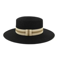 women hats summer spring white black straw hats wide brim flat top band belt solid casual beach travel men women summer sun hats