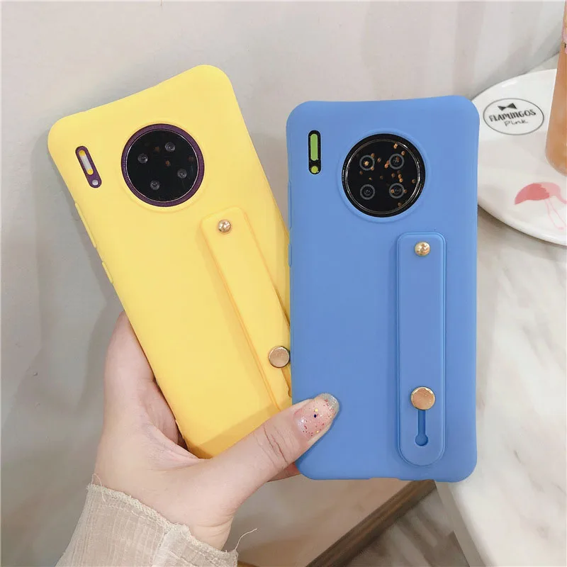 

Cute Candy Color Wrist Strap Case For Huawei P40 P40 Pro P30 P30 Pro P20 P20 Pro Mate 20 Mate 30 Pro Stand Ring Silicone Cover