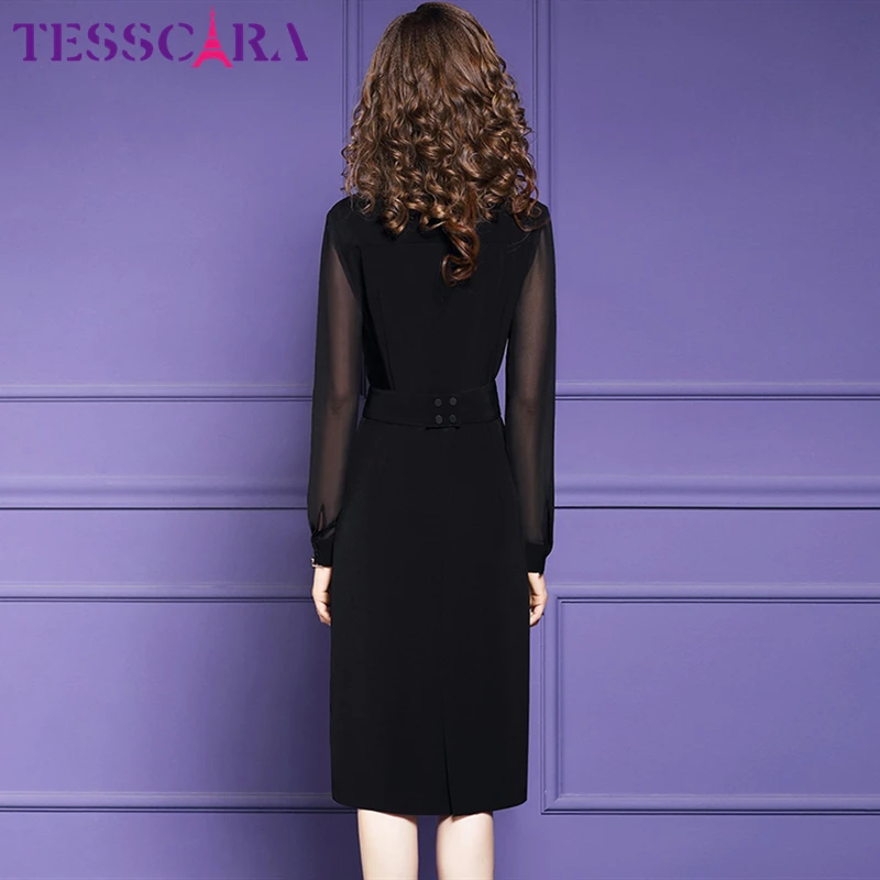 TESSCARA осеннее женское элегантное офисное платье блейзер с сетчатым рукавом
