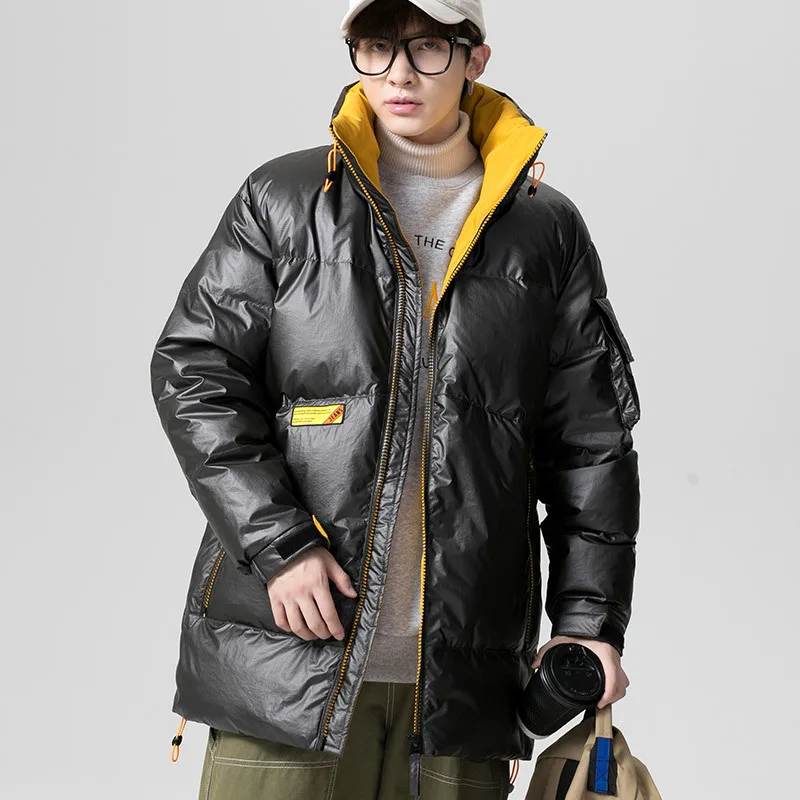 Мужская теплая куртка блестящее зимнее пальто с капюшоном брендовая парка на