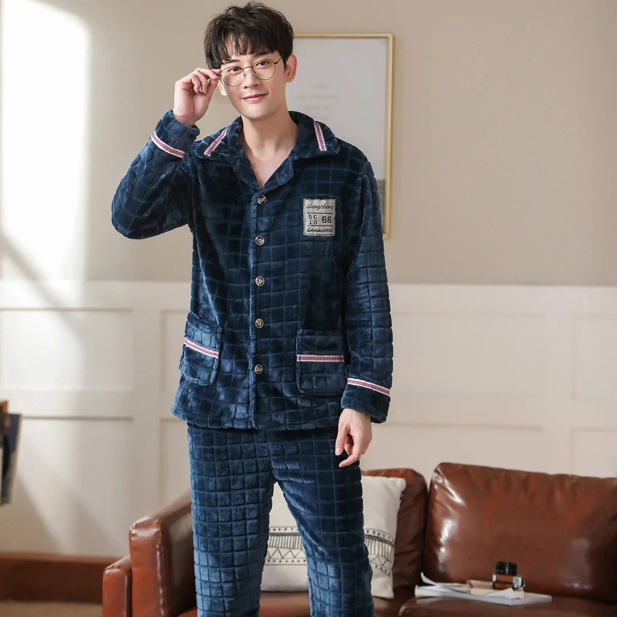 Осенне-зимние фланелевые мужские пижамы плотные теплые мягкие пижамные