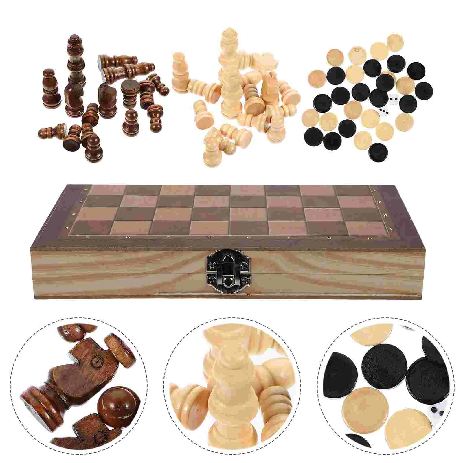 

1 Set 3 in 1 Board Chess Wooden Intelligence Chess Educational Plaything