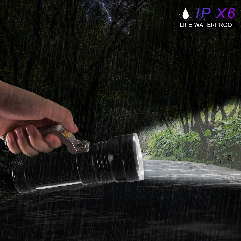 

COBA led tactical flashlight cob torch 3 modes waterproof aluminum alloy shell usb rechargeable use 2*18650 battery search light