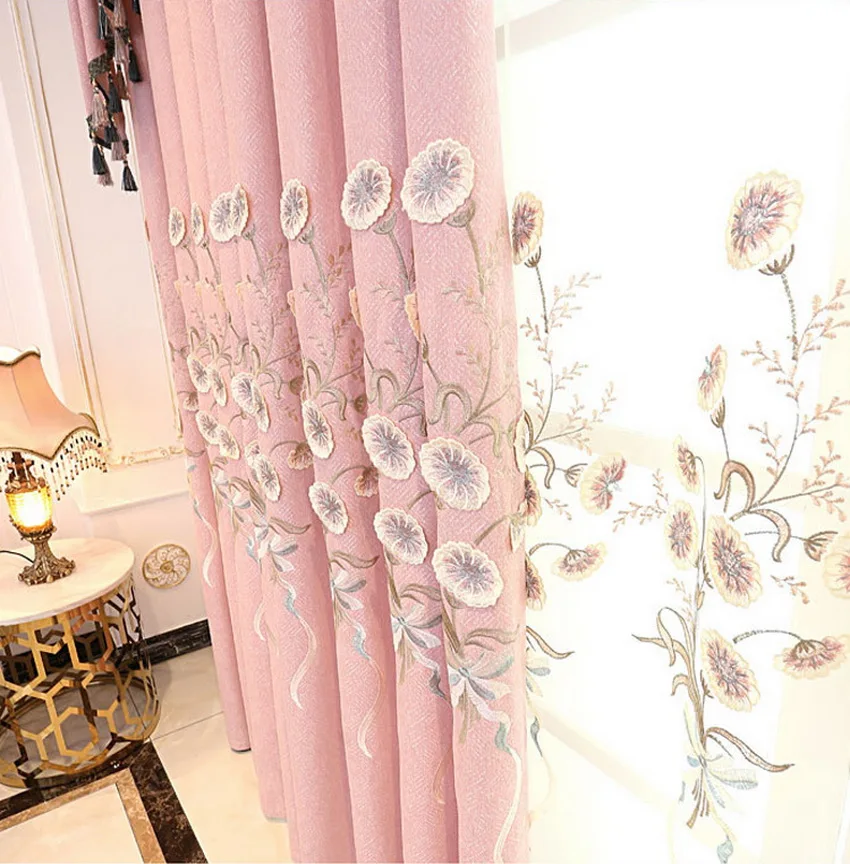 Тисненые скандинавские занавески розовые для комнаты девочек затемняющие с