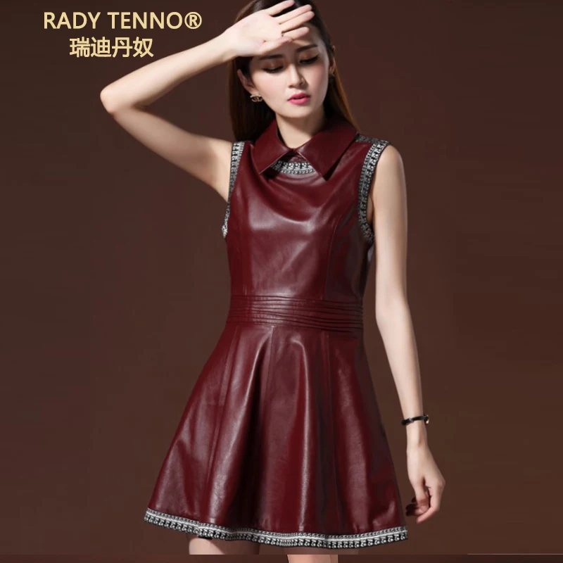 

JCHB 2021 New autumn winter sheepskin leather dress women's lace leather skirt slim leather vest skirt