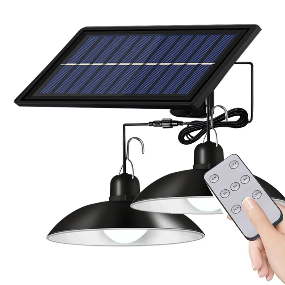 

Solar Pendant Lights Double/Single Head Indoor Outdoor Solar Hanging Lamp with Warm White/White Light for Garden Patio