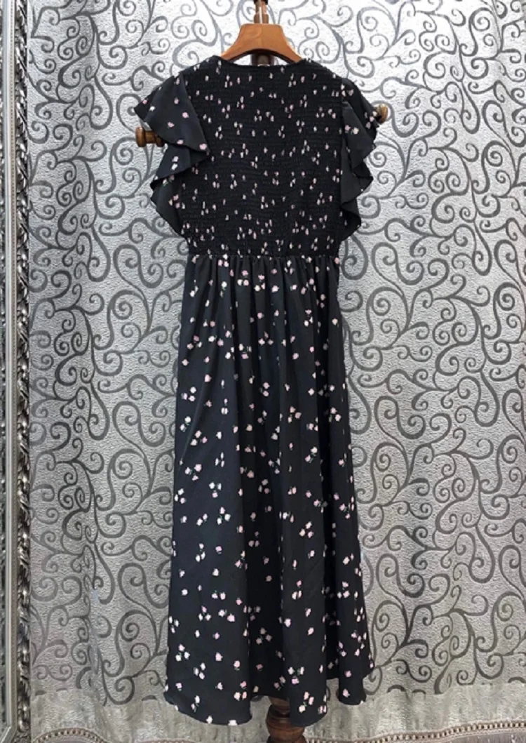 

Top Quality New Summer Dress 2020 Fashion Style Women Sweet Pink Floral Print Ruffle Patchwork Mid-Calf Length Elegant Dress
