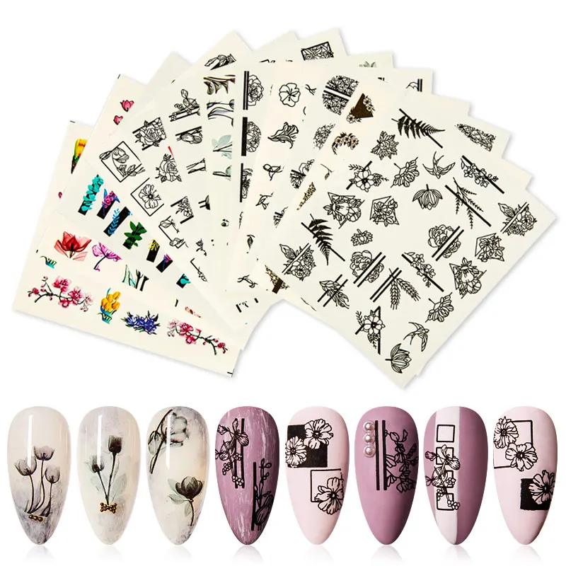 Наклейки для ногтей с цветами черного и белого цвета 1 шт. | Красота здоровье