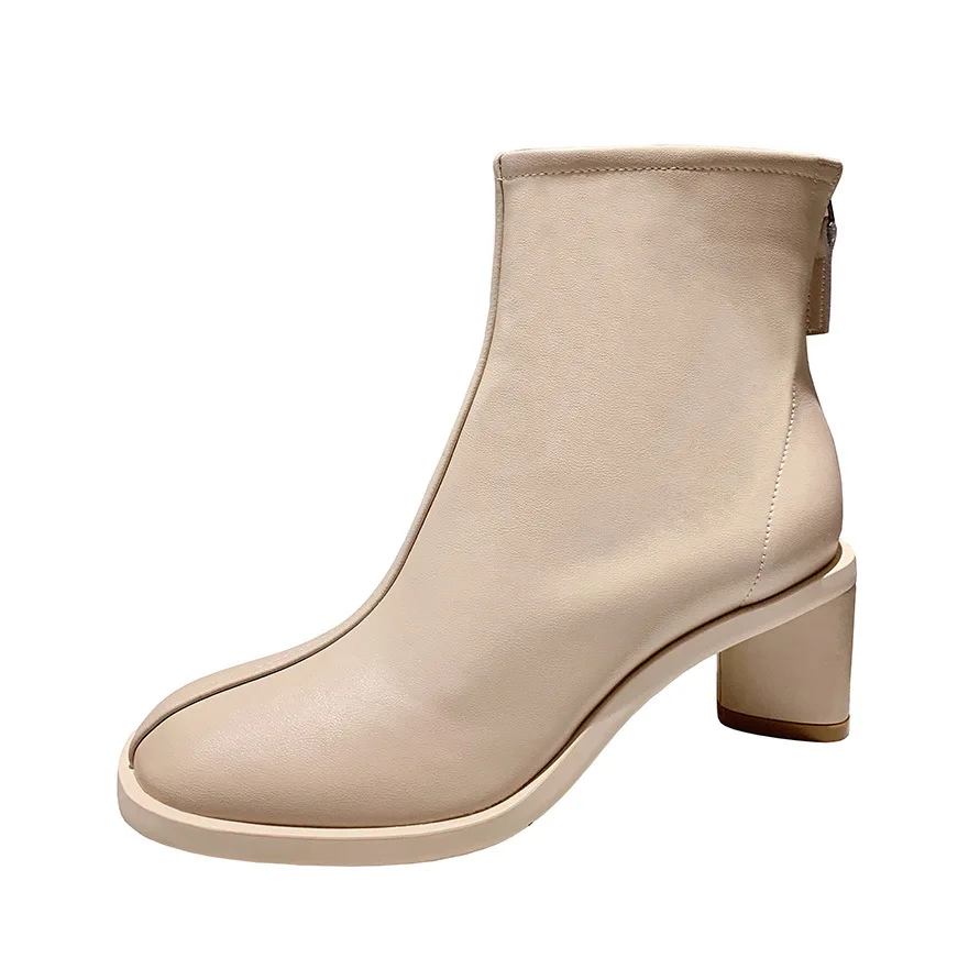 

Women's Short Boots Sexy Thick Heels Round Head High Heels Martin Boots Zipper Boots