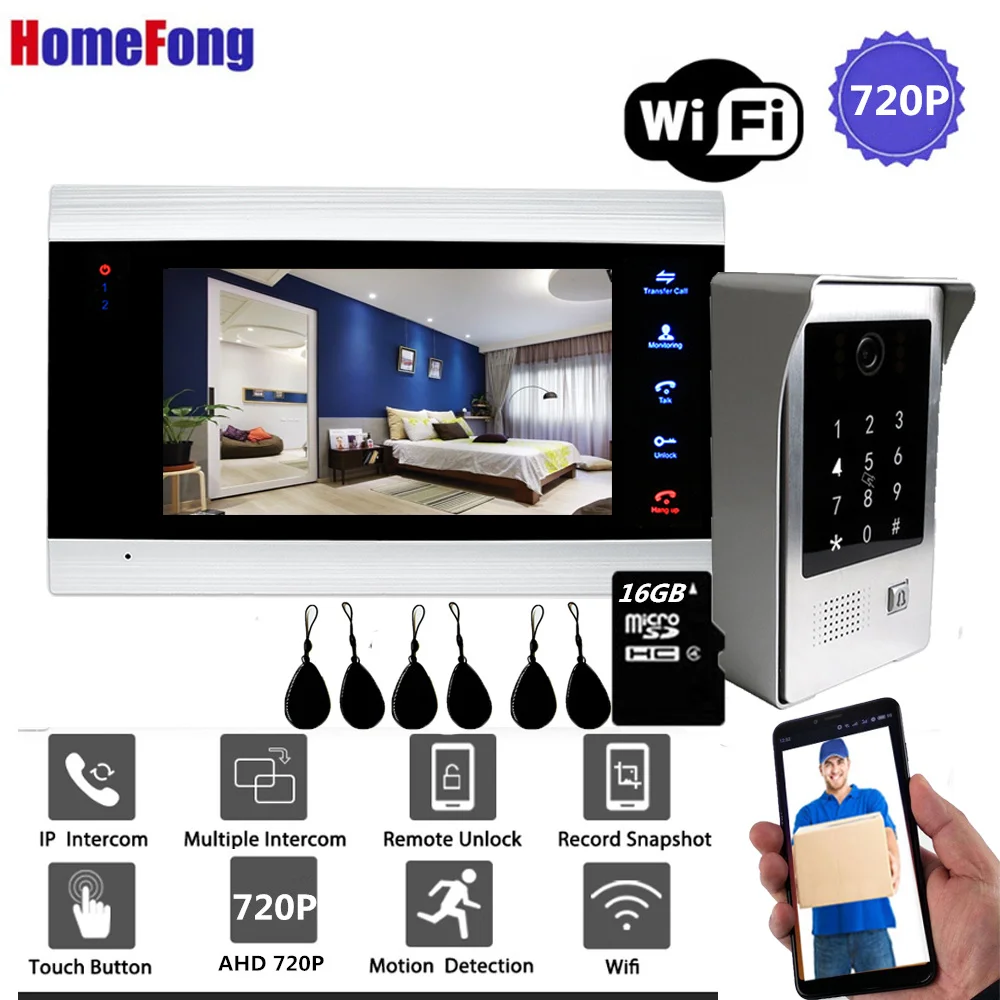 7 дюймов Wi Fi интеллектуальные Проводные видео телефон двери внутренной связи