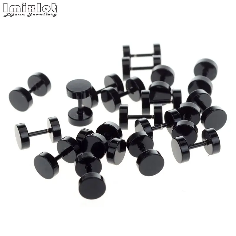 1PC Punk Black Stainless Steel Stud Earrings for Men Women Gothic 6/8/10/12/14mm Round Barbell Earring Men's Jewelry | Украшения и