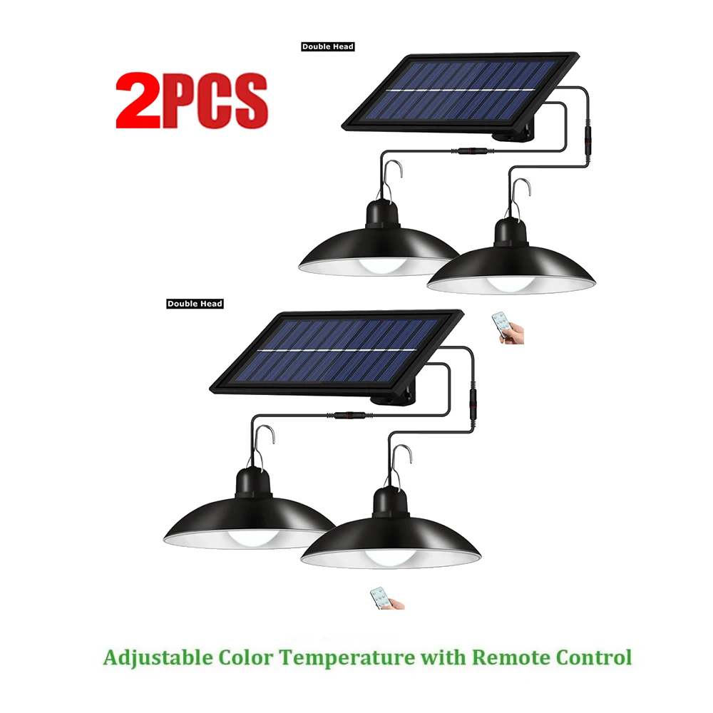 

2pcs Retro Lampshade Solar Pendant Light Outdoor Indoor Hanging Solar Powered Shed Lights Waterproof Decoration Lamp For Barn Fa