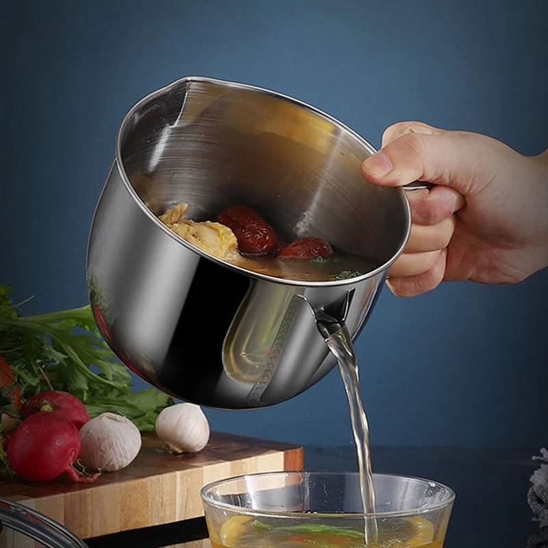 

Stainless Steel Oil Filter Pot With Lid And Strainer Oil Soup Fat Oiler Filter Strainer Bowl Cooking Tools Kitchen Accessories