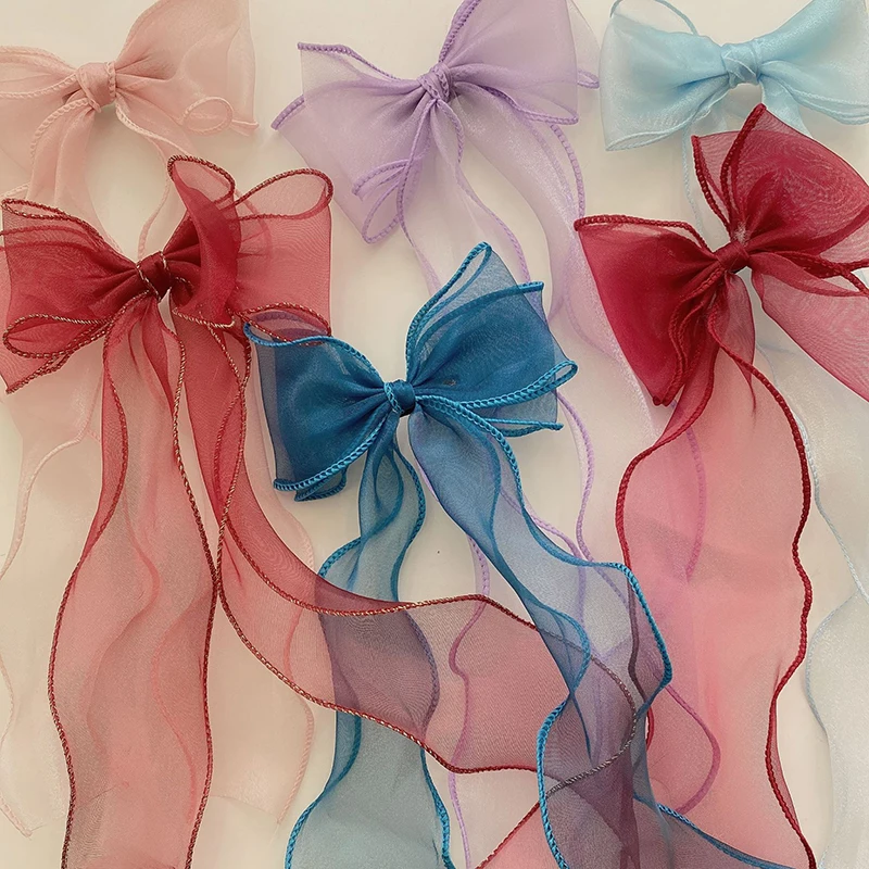 

Organza Girl Bow Headdress Girl's Princess Look Hairpin With Ribbon Clips Bow Knot Hair Clips Head Accessories SWD889