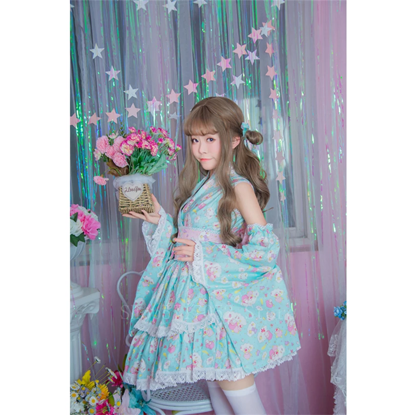 Японское кимоно для девочек милое женское платье пачка с принтом в стиле