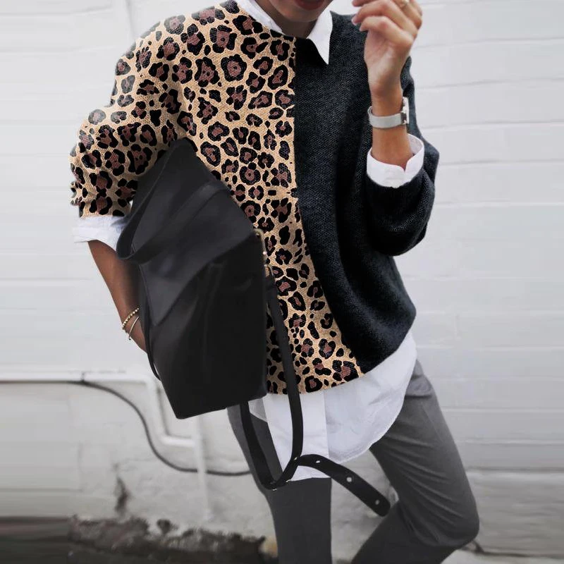 Женский свитер с леопардовым принтом вязаный длинным рукавом XXL | Женская одежда