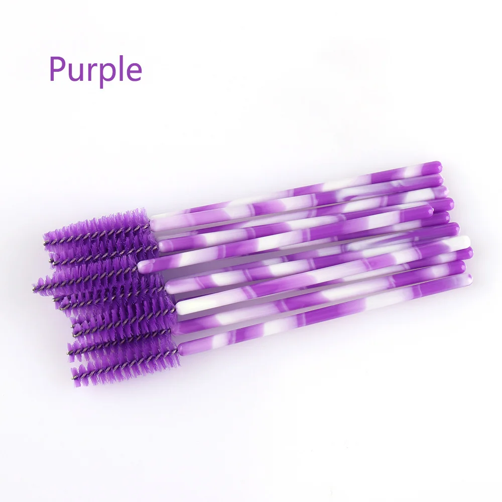 purple 3 50 шт. одноразовый Кристалл щеточки с тушью для ресниц палочки Аппликатор Прививка ресниц Керлинг гребень Красота Макияж инструмент для ресниц кисти - Handle Color: purple 3