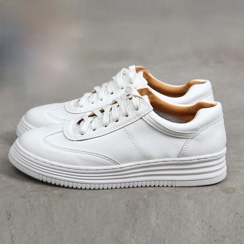 

Fashion White Split Leather Women Chunky Sneakers White Shoes Lace Up Tenis Feminino Zapatos De Mujer Platform Women Casual Shoe