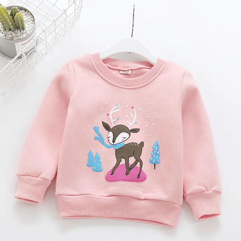 Толстовка с рисунком оленя для маленьких девочек топ 2019 года осенне-зимняя