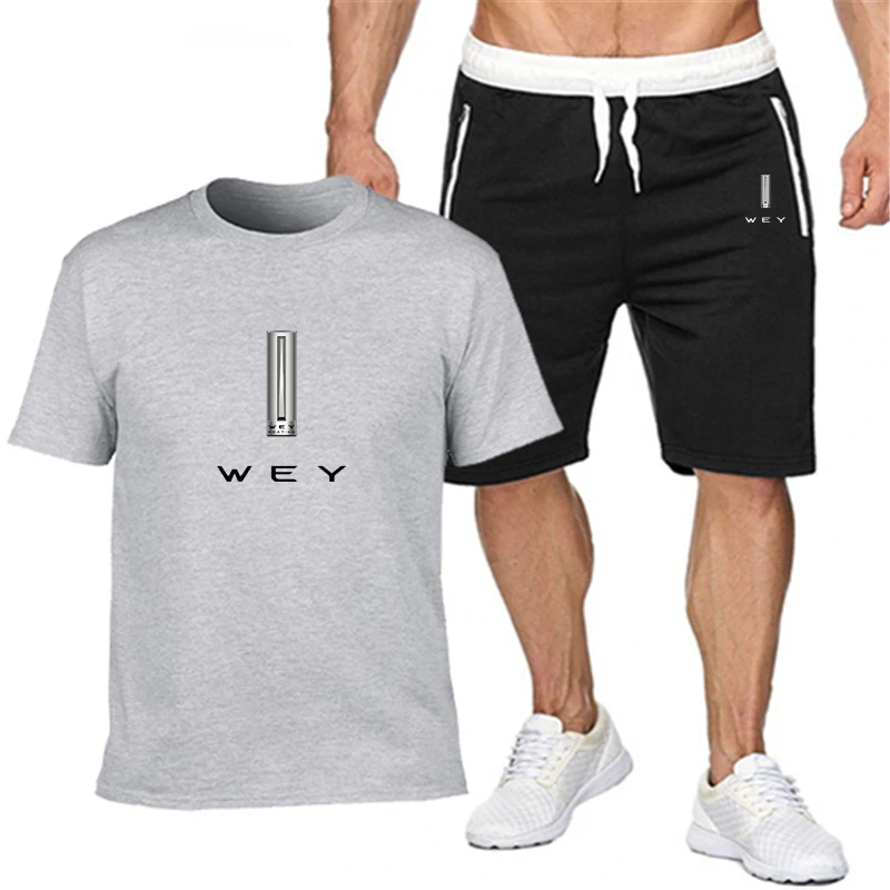 

2021 popular new cotton men's T-shirt + Sports Shorts Set WEY car logo summer high quality T-shirt sports running sets