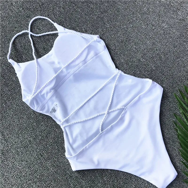 

Sexy Strappy One Piece Girls Swimsuit Swimwear 2020 Women Female High Waist White Bikini Badeanzug Biquini Brasileiro Beach Wear